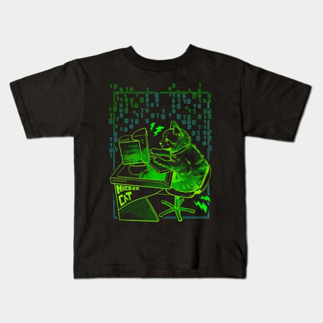 Hacker Cat! Kids T-Shirt by Catwheezie